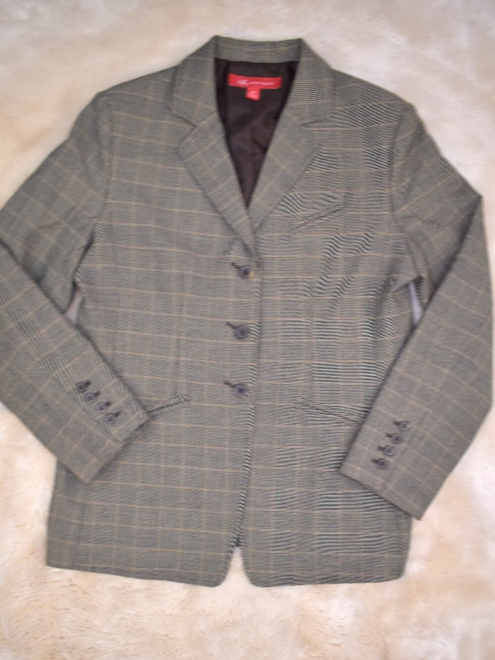 Anne Klein Beige Plaid Blazer Jacket Petite Size 10 Tailored Career Classic Chic - Picture 15 of 15
